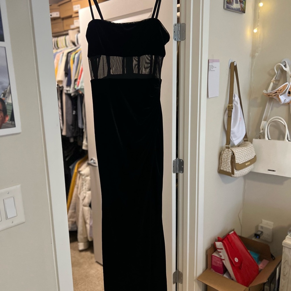 BCBGMaxAzria Black Spaghetti Strap Gown